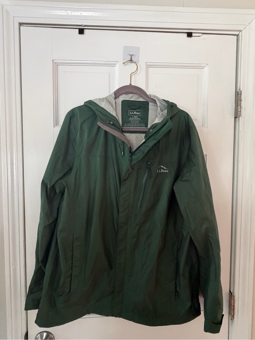 L.L.Bean Men’s Trail Model Rain Jacket L Green TEK Waterproof Packable 506196